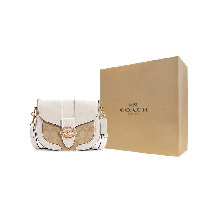 Coach Georgie 21 Metallic Horse And Carriage Buckle Color Block Monogram Print PVC And Leather Saddle Bag Women saddle bag C2806-IMDQC