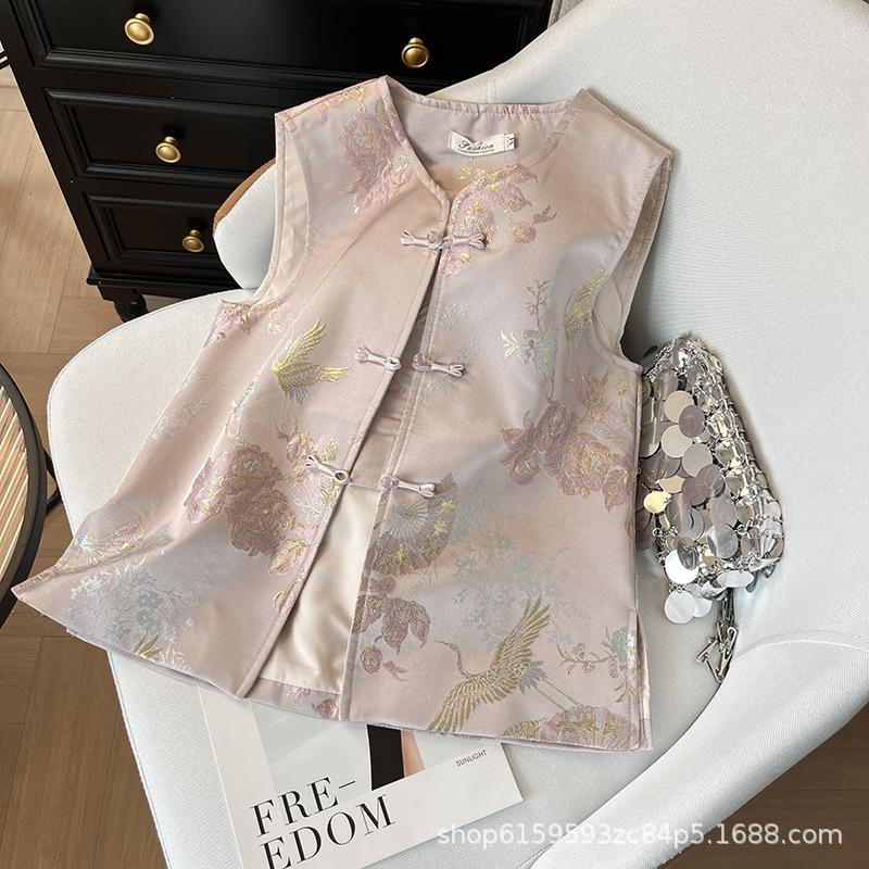 Spring 2025 Jacquard button-up sleeveless vest retro high-end temperament top