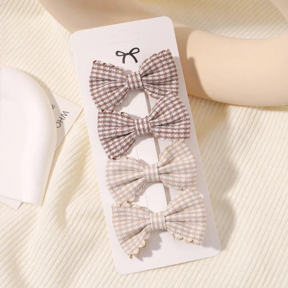 4Pcs/Set Candy Color Mini 2.5" Sweet Bows Hair Clips for Baby Girls Lovely Plaid Hairpins Hairgripes Headwear Hair Accessories