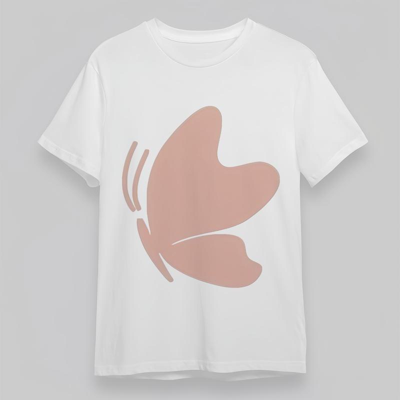 Women s Plus Size Fashion Comfortable Classic T-Shirt Pink Butterfly Graphic Tee M