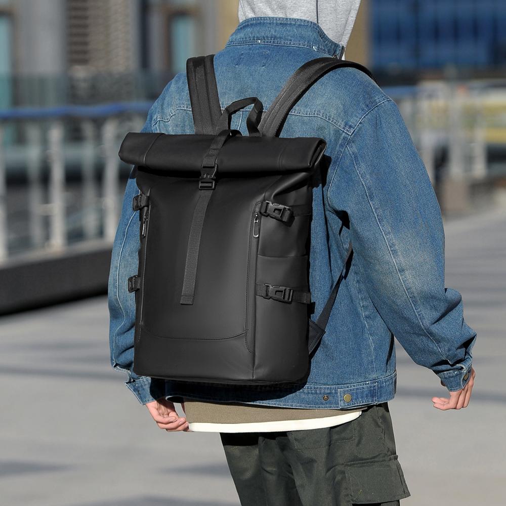 Waterproof Roll-Top Outdoor Backpack for Men Durable Fashionable Casual Backpack Large Capacity Travel Commuter Backpack