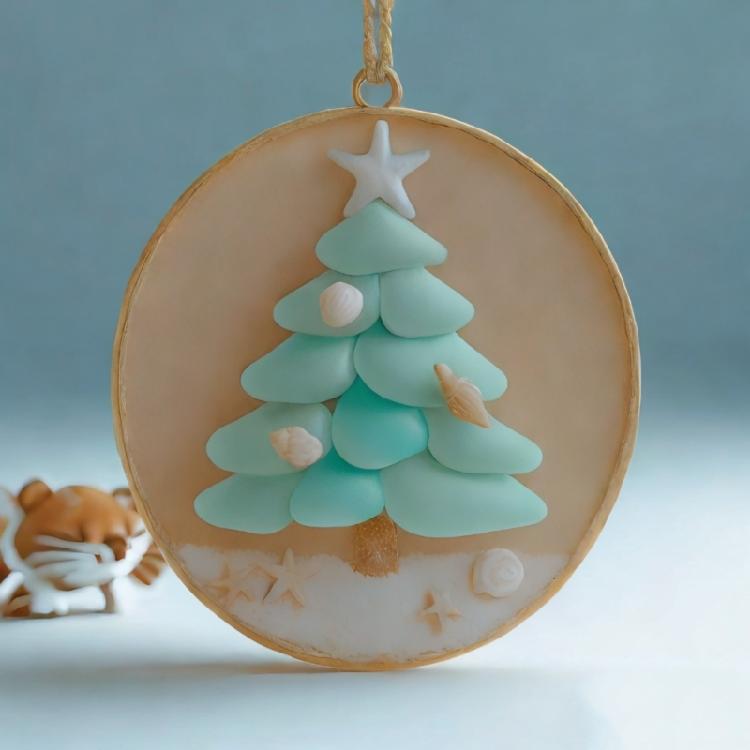 Acrylic Christmas Tree Ornament Decorative Sea Glass Coastal Holiday Accent Pendant Unique Religious Gift