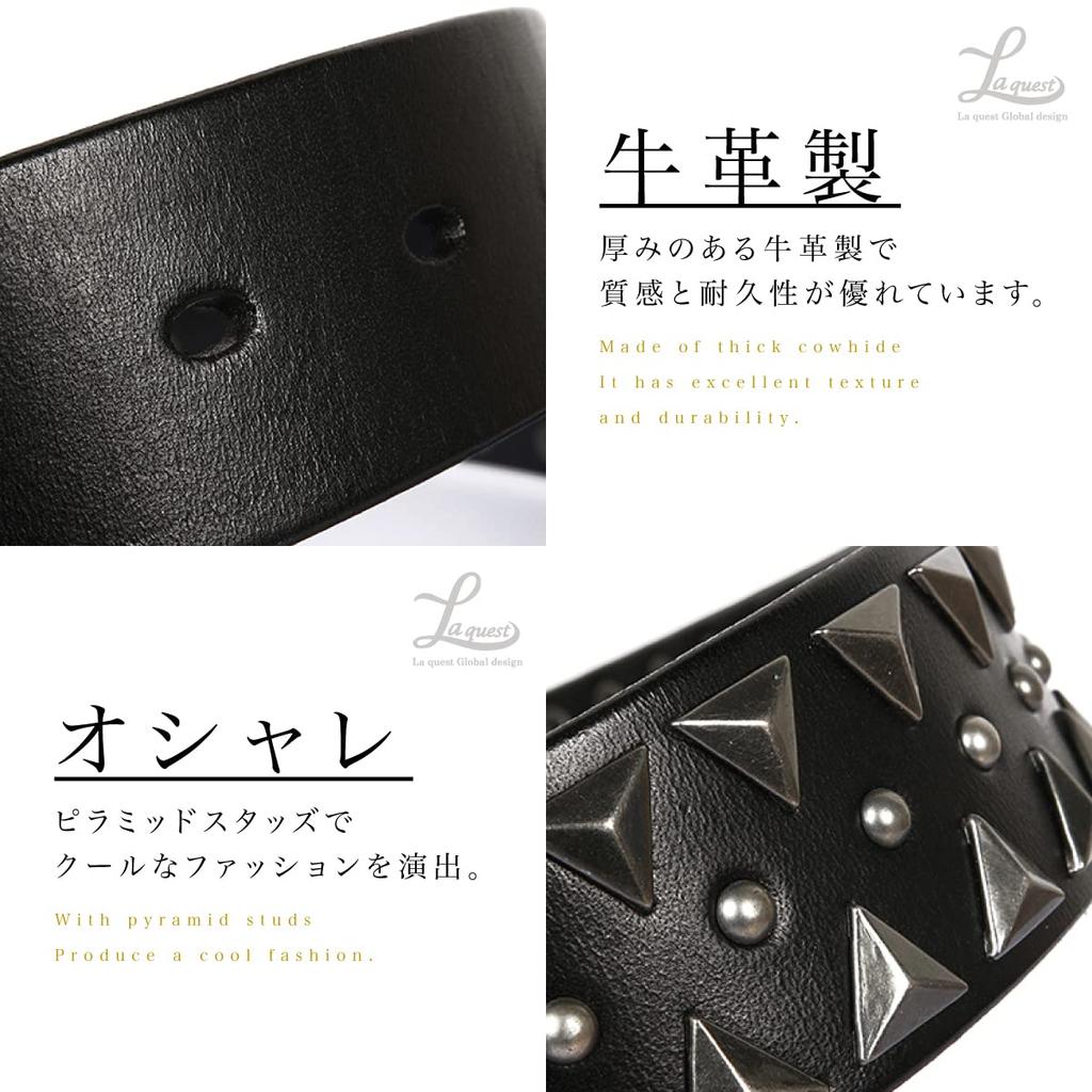 [Laquest] Triangle Studded Belt for Men, Genuine Leather, Triangle Studs, Leather, Rock, Metal, Visual Kei, Punk, Buckle