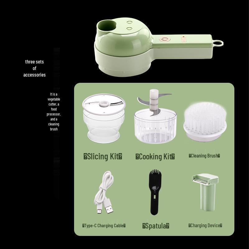 Four-in-One Electric Vegetable Cutter and Chopper: Multifunctional Garlic Masher and Slicer