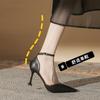 One-word Belt Hollow Girl Single Shoes Spring and Autumn New High Heels Stiletto Black Women's Single Shoes