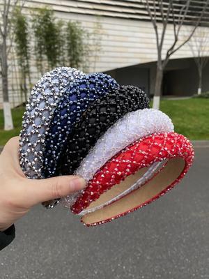 Neues Schwamm-Stirnband, Schlichtes und elegantes breitkrempiges Stirnband, Modisches handgenähtes Stirnband, Strass-Haaraccessoire