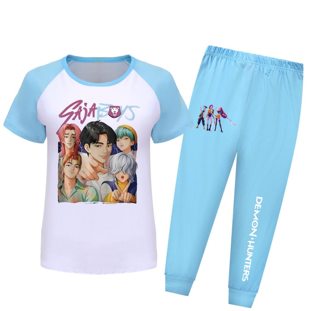 Hunters Kpop Demon Saja Boys Pattern Short Sleeved Shirt Long Pants Suit Pajama