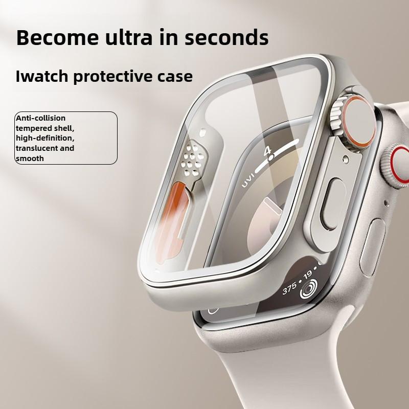 Glass+Case for Apple Watch Change To Ultra iWatch Series 4 5 6 7 8 9 45mm 41mm 44mm 40mm Screen Protector Cover Upgrade to Ultra