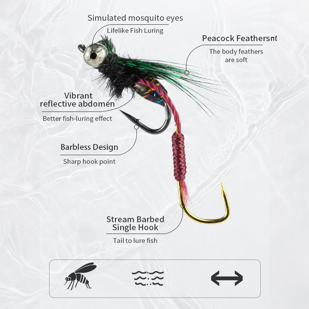 5-Piece Fly Fishing - Worm Trout , Trout Jigs, Fast Sinking , Insect , Fly Fishing Exclusive 12#14#16#18#