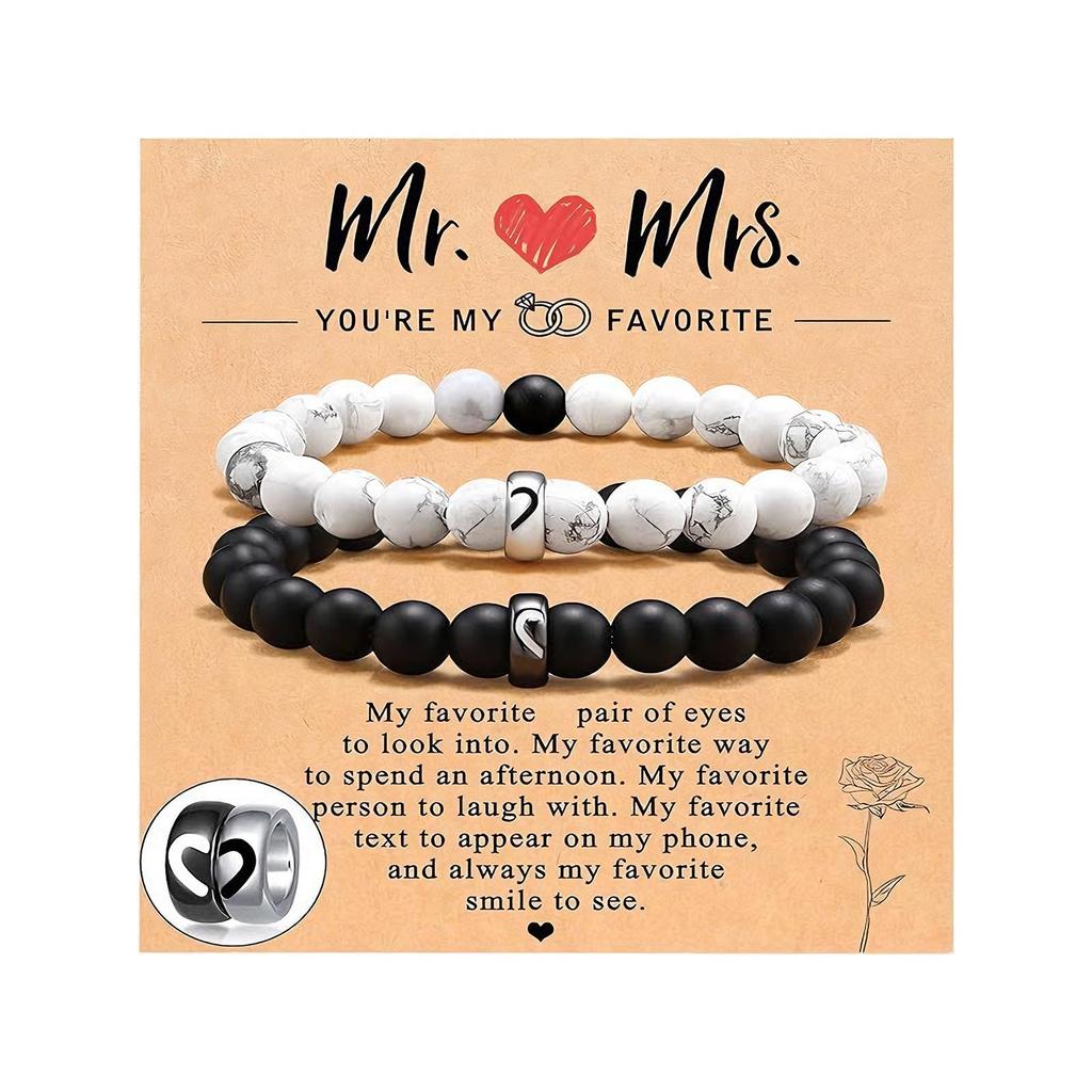 Couple Bracelets, Includes A Card,Heart-shaped Beaded Bracelets, Suitable For Both Boyfriends And Girlfriends, Perfect As A Valentine's Day Gift