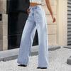 Dámské seprané dámské džíny s vysokým pasem Módní všestranné kalhoty s rovnými nohavicemi