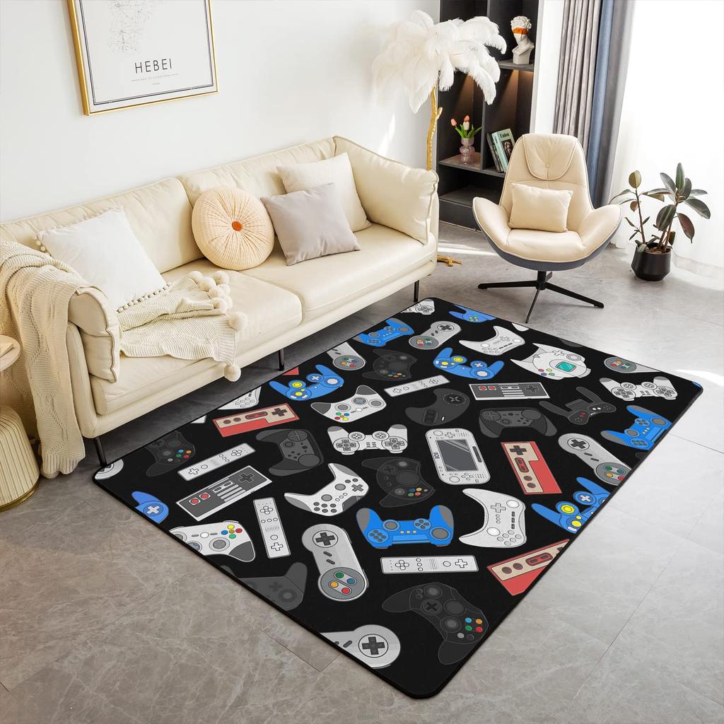 Skull Gamer Carpet Sugar Skull Games Area Rug for Living Room Bedroom Non Slip Juvenile Hand Skeleton Gamepad Gaming Floor Mat