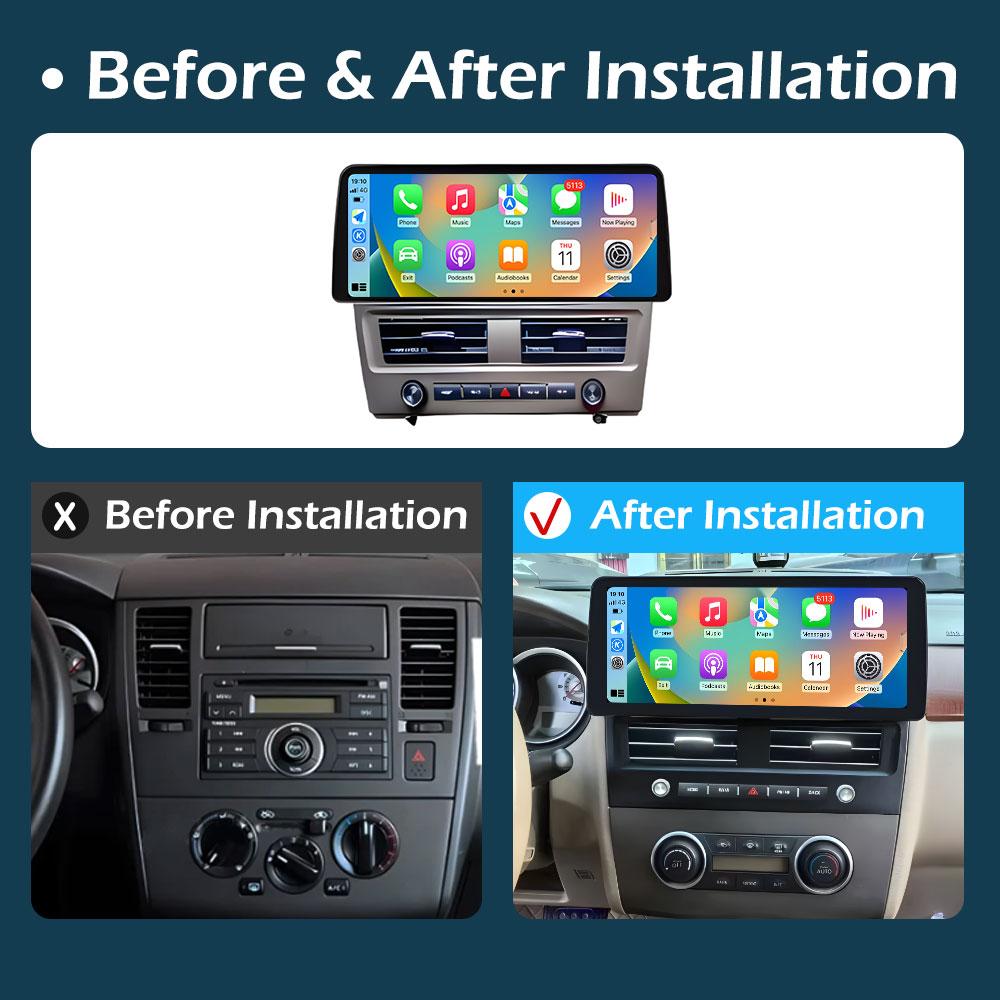 12.3 inch Touch Screen Wireless Carplay for Nissan Tiida C11 2005 2006 2007 2008 - 2010 GPS Navigation Bluetooth Cooling fan 4G