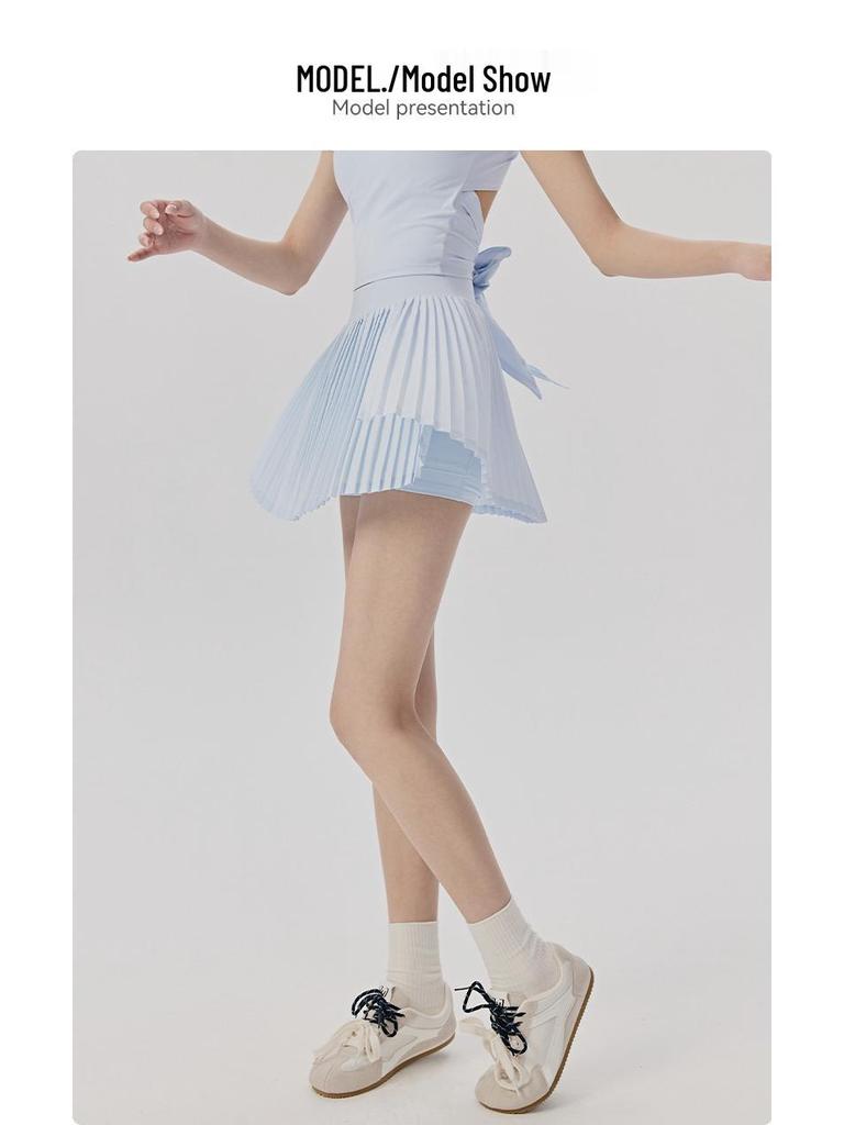 Damen Hochtaillierter Fake-Zweiteiler Plissierter Tennisrock mit Taschen
