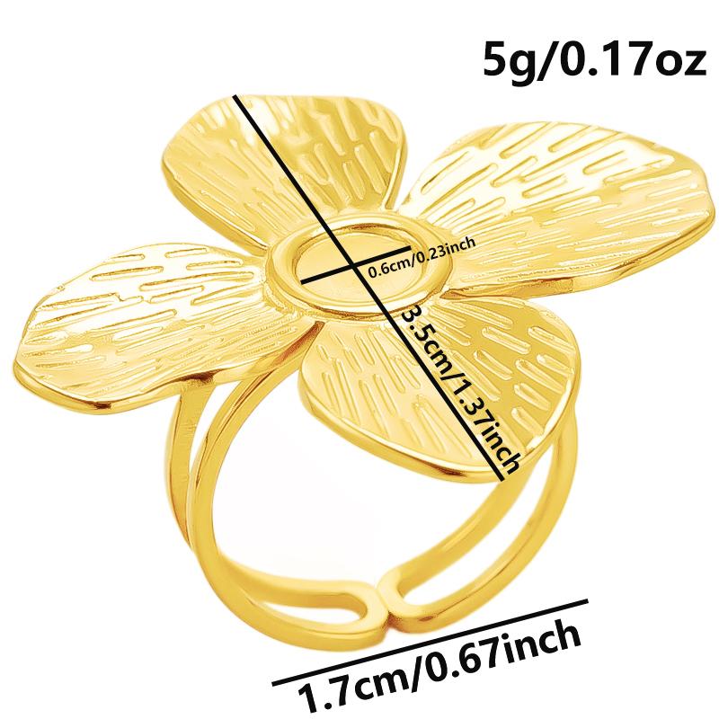 1/5pcs Real Gold Plated Open Adjustable Ring Oval Square Flower Stainless Steel Rings For Women Men DIY Stone Crystal Oil Drip