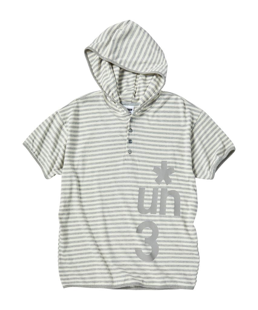 Eontaiteulseoul Symbol Stripe Henry Hoodie Crop Short Sleeve Melange White