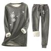 Women's Print Round Neck Warm Suit Long Sleeve Fleece Drawstring Sweatpants Two-Piece Set