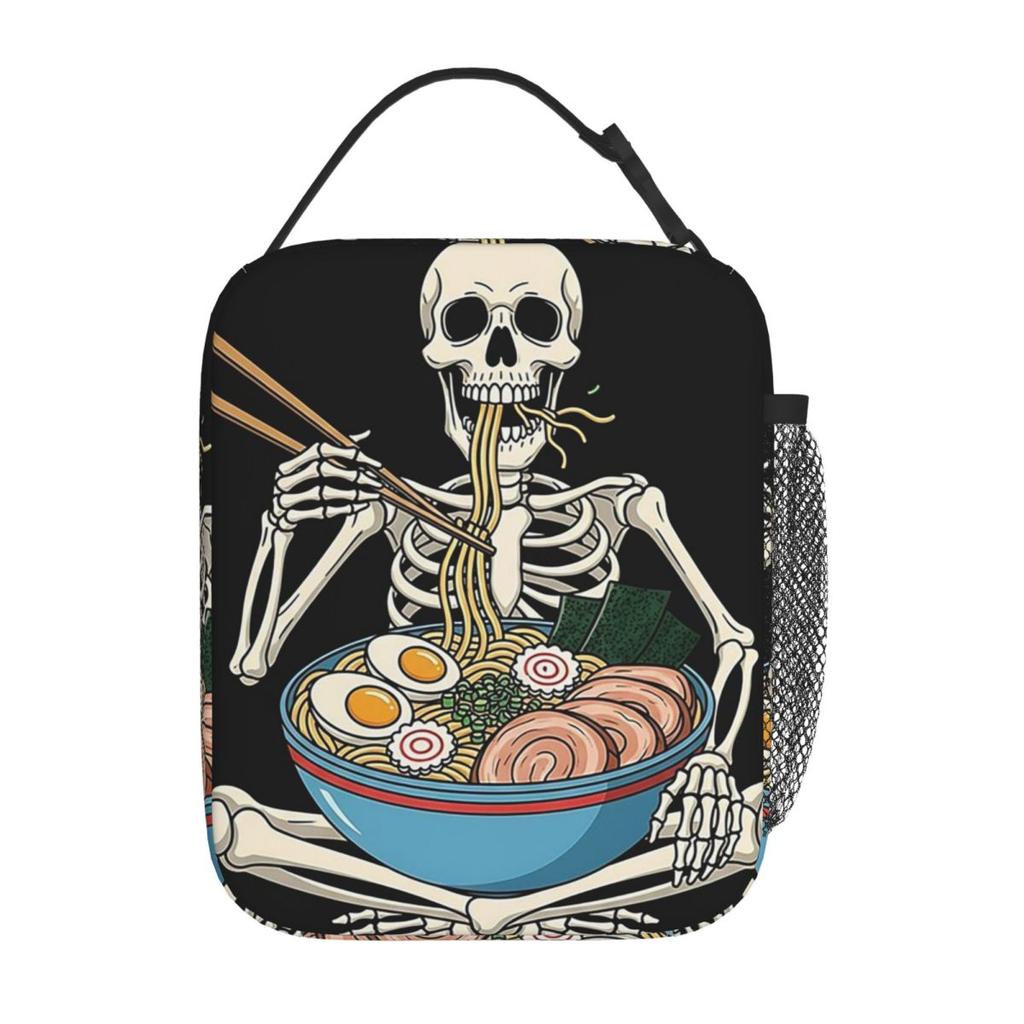 Cartoon Skeleton Eating Ramen Food Halloween Insulated Lunch Bag for Women Children Leakproof Food Boxes Thermal Lunch Box Tote