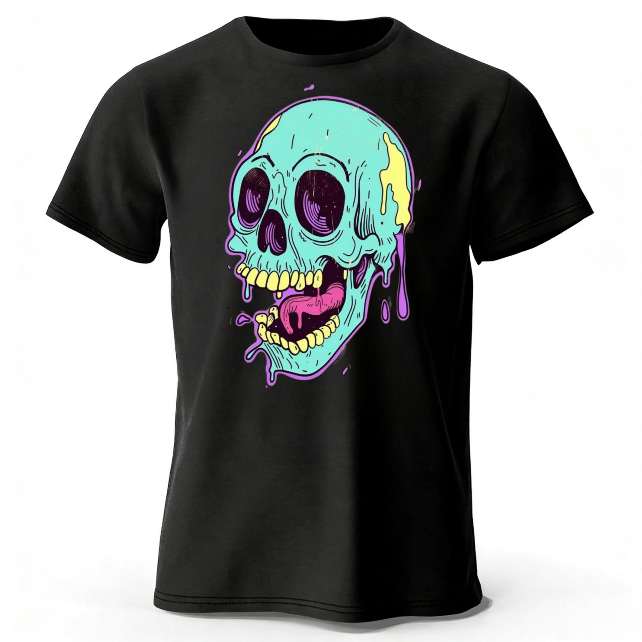 Latest Graffiti Skull Mens Daily Hip Hop Street Casual Cotton Tshirt Soft Breathable Short Sleeve Tshirt Casual Wear M