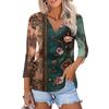 Women's Fashion Casual Print Button-down Shirt 3/4 Long Sleeve Tops