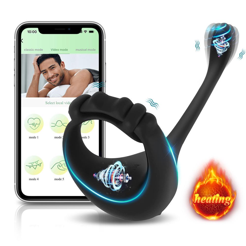 Justerbar APP Bluetooth Control Cock Ring Sexy leker for menn Oppvarming av prostata massasjeapparat Forsinket utløsning Penisringer Vibratorer
