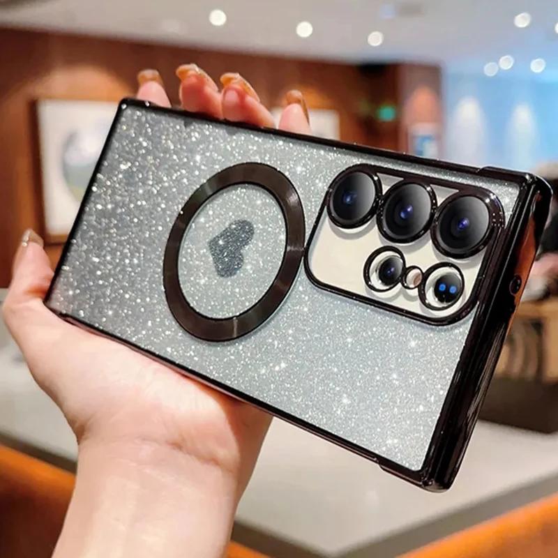 Soft TPU  For Magsafe Wireless Case For Samsung Galaxy S25 S24 S23 S22 S21 Ultra Plus Glitter Shockproof Magnetic Armor Covers