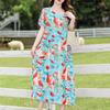 Vintage Print Long Dresses for Women Plus Size Short Sleeve Casual Summer Dress Elegant Middle-aged Women's Clothing