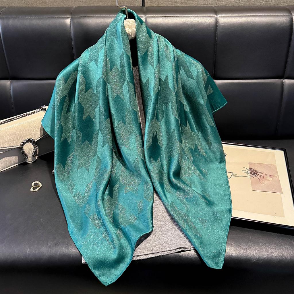 Fashion 90 Square Scarf Women'S Thousand Bird Grid Scarf Middle Eastern Headscarf Versatile Day Silk Cotton Silk Scarf Retro