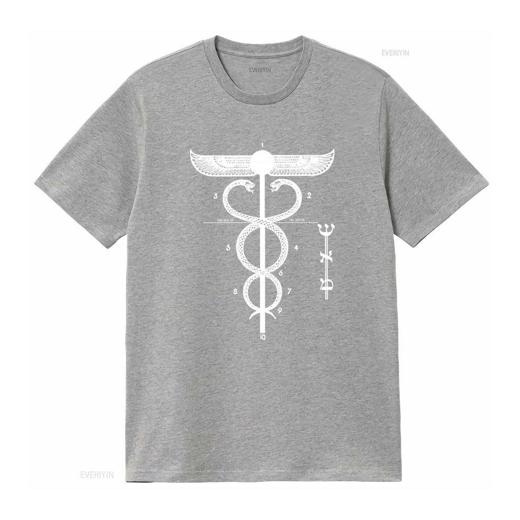 Ancient Caduceus Symbolic Serpent Art T Shirt Mercury Kabbalah Esoteric Mystic Design vintage Washed Versatile Comfortable