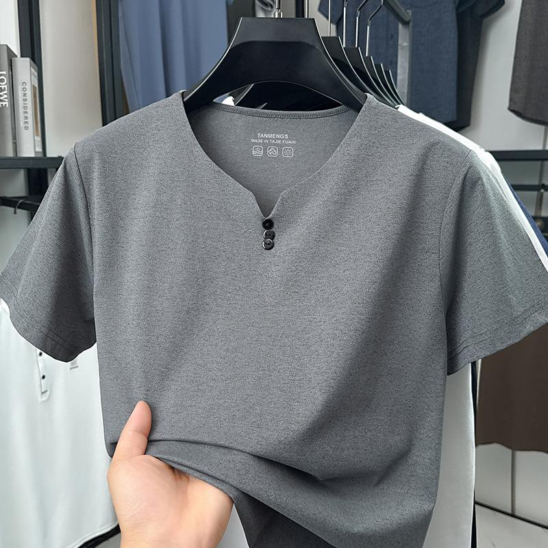 Summer Minimalist V-Neck Short Sleevet Men s Casual Versatile Breathable M