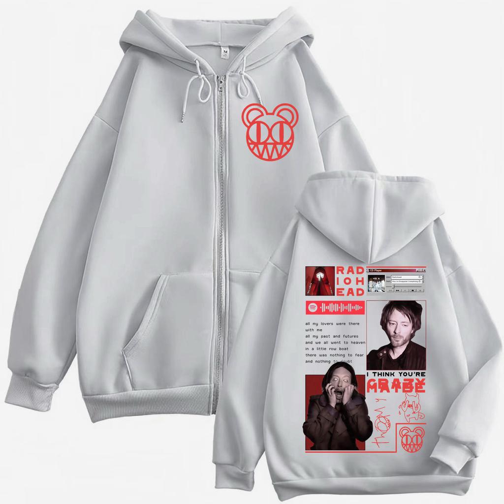 Radiohead Album Merch Zipper Hoodies Rock Fashion Vintage Zip Up Hooded Sweatshirt Men's Women's High Quality Fleece Pullovers