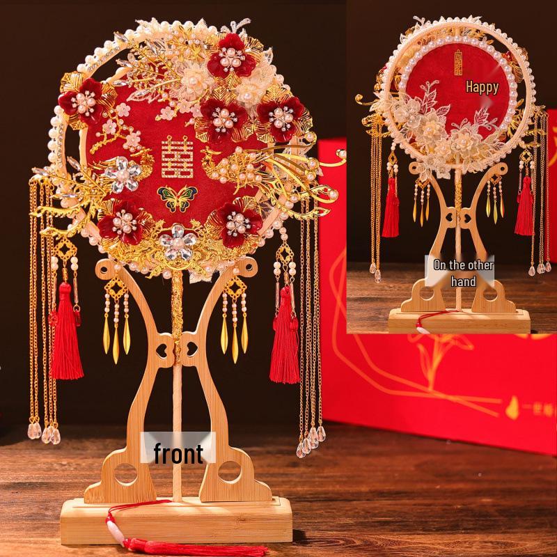 Elegant Double-Sided Bridal Wedding Fan Kit - Two-Color Xiuhe Design