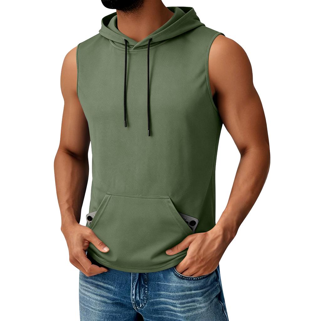 Men's Hooded Pocket Top  Men's Casual Sports Quick Drying Sleeveless Top