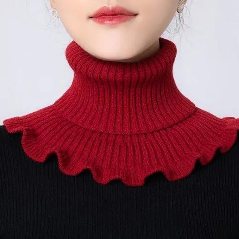 Fashionable Knitted False Neck Scarf Elegant Ruffle Edge Design Soft Thick and Warm for Women Fake Collar Detachable Scarf