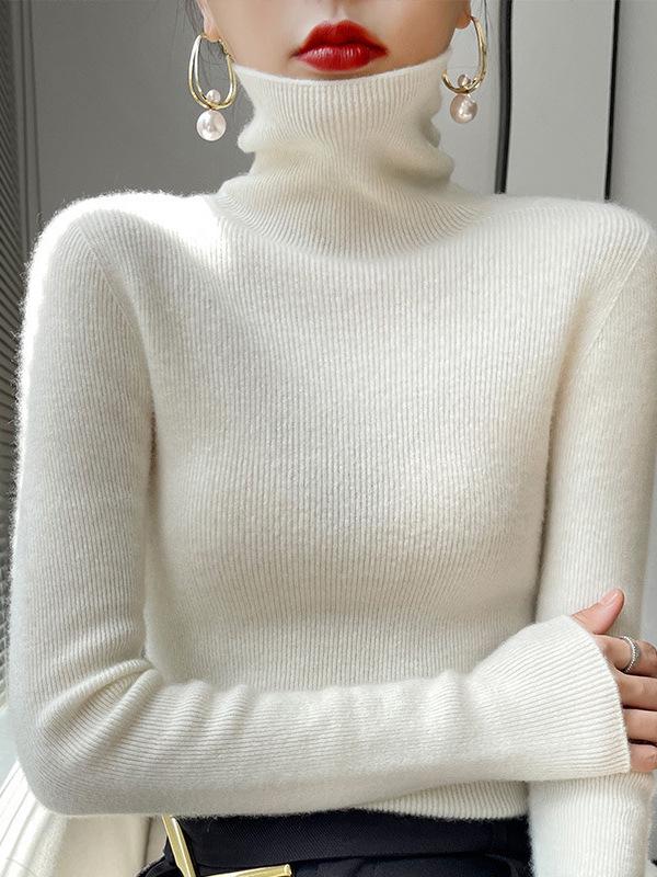 Autumn/Winter Slim-Fit Mock Neck Knit Sweater – Versatile Women's Base Layer