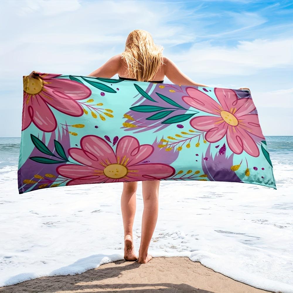 

Floral Leaf Pink Beach Towel, Quick Dry Soft Absorbent Microfiber Polyester Knit High Color Fastness for Swimming Travel W30*H60(CM)