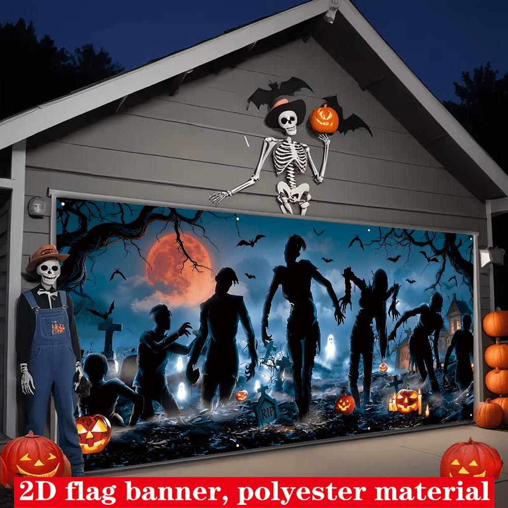 2D flat door flag 1 piece Halloween garage door cover decoration Halloween photo banner no power generation required