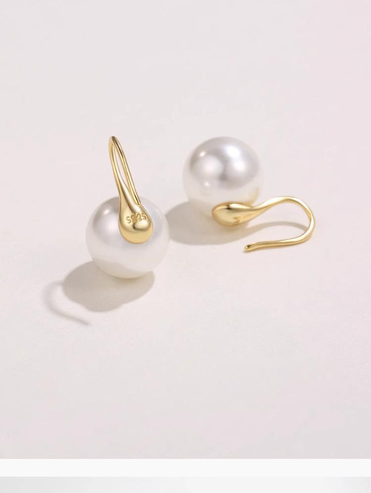 2025 Pure Silver Pearl Stud Earrings for Women - High-End Feel with Ear Drops & High Heels Ear Hooks