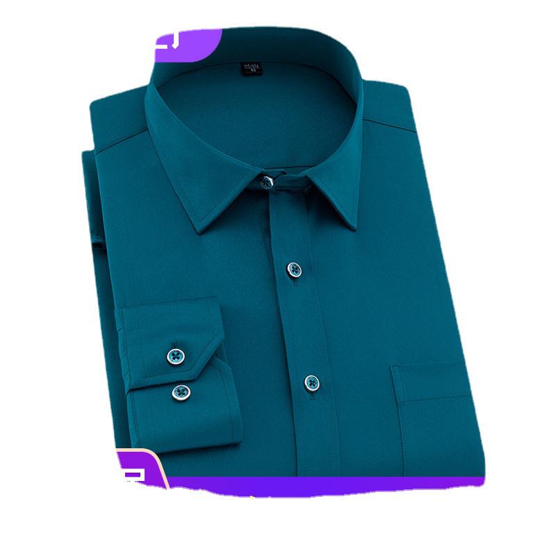 Pánská košile s dlouhým rukávem nežehlivá - Přizpůsobitelné logo, Ležérní jednobarevná pro práci a podnikání