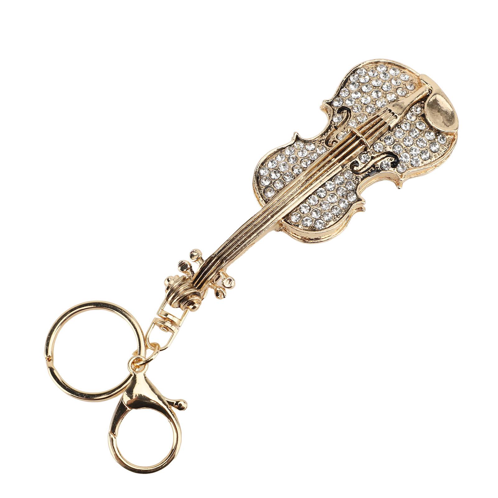 Violin Keychain Rhinestone Musical Instrument Pendant Violin Key   Unisex Jewelry Birthday Gift