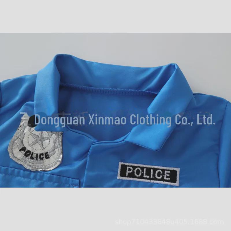 Girls' Cute Police Officer Dress with Hat - Blue Campus Performance Costume