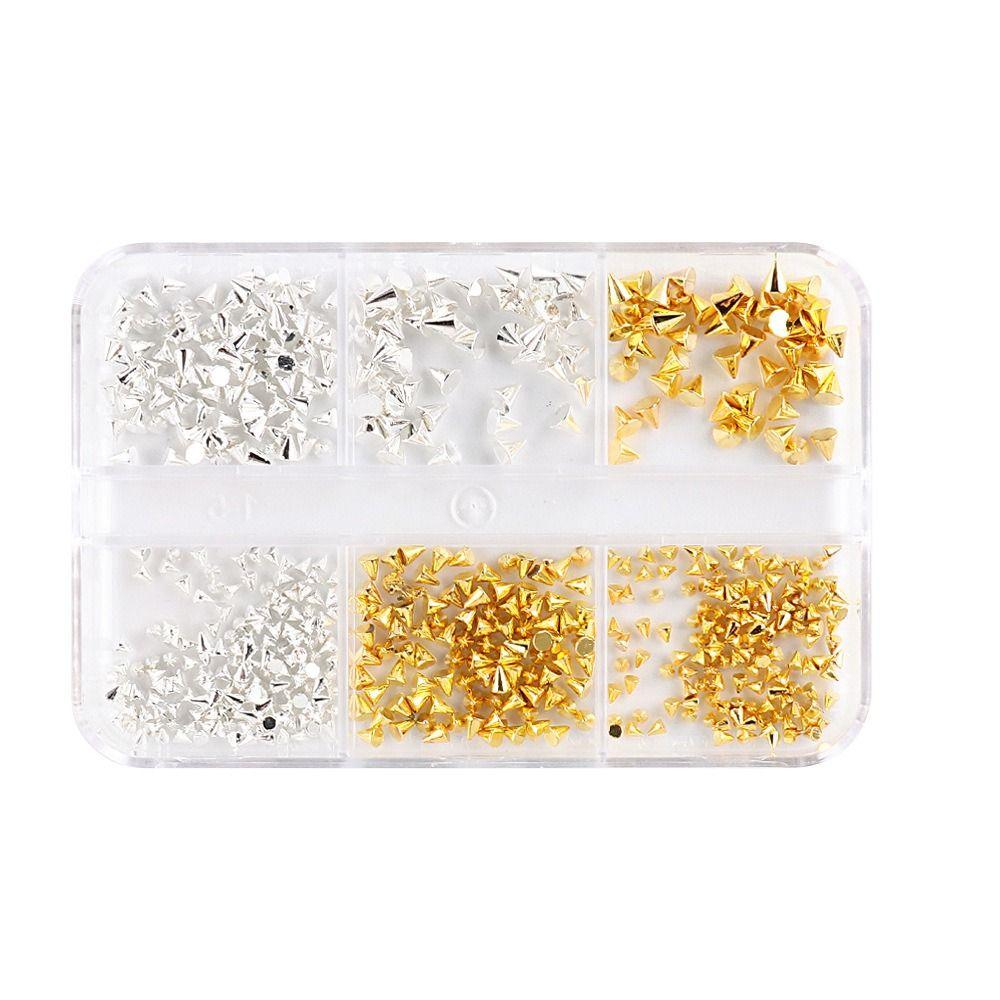 Appro150pcs/box 3D Cone Spike Nail Rhinestone Gold Silver Rivet Nail Decoration  Wedding Design