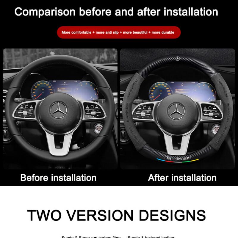 Para Capa de Volante Mercedes AMG Classe CLA GLC GLK A B C E S W212 W213 W204 W203 W123 W124 Camurça Fibra de Carbono Interior de Carro