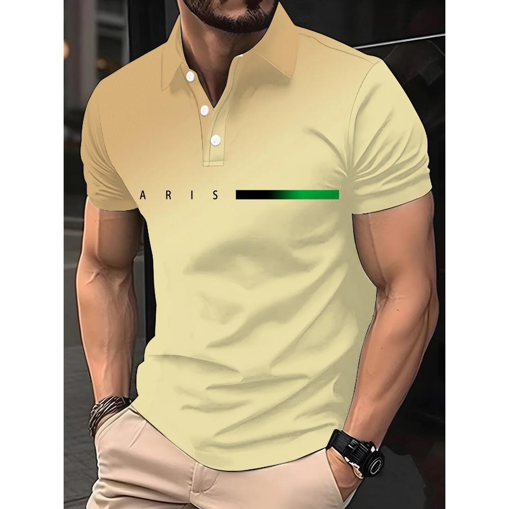 Men's casual button printed polo shirt, short sleeved regular T-shirt