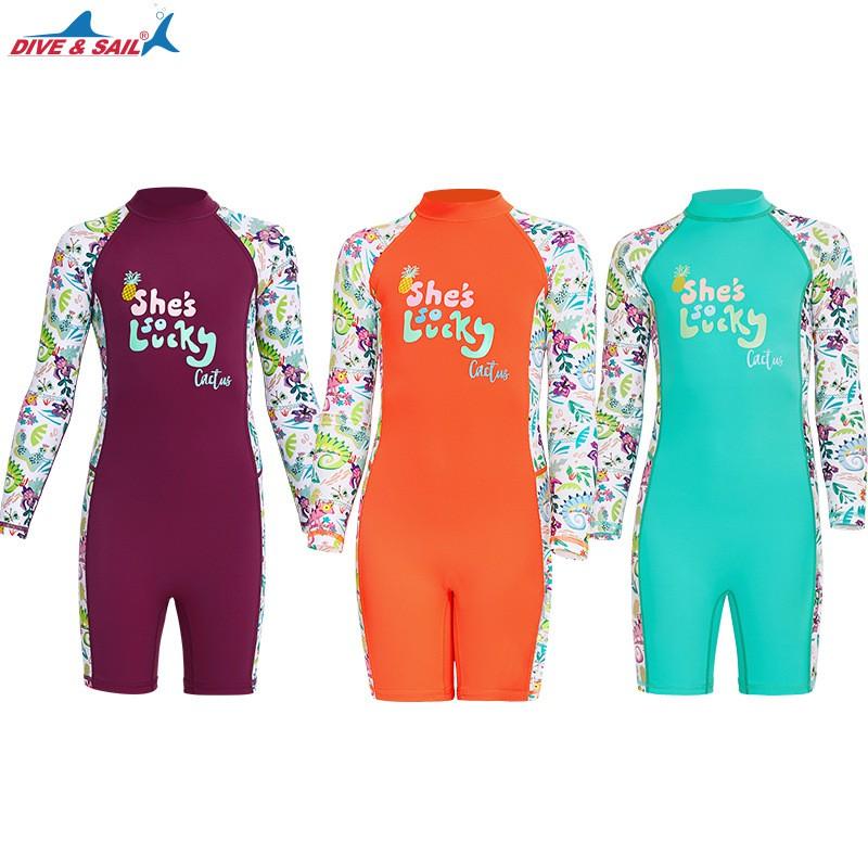 Girls 'swimsuit Children's One-piece Swimsuit Long-sleeved Sunscreen Quick-drying Baby Small Middle Children Snorkeling Surfing Jellyfish Clothes
