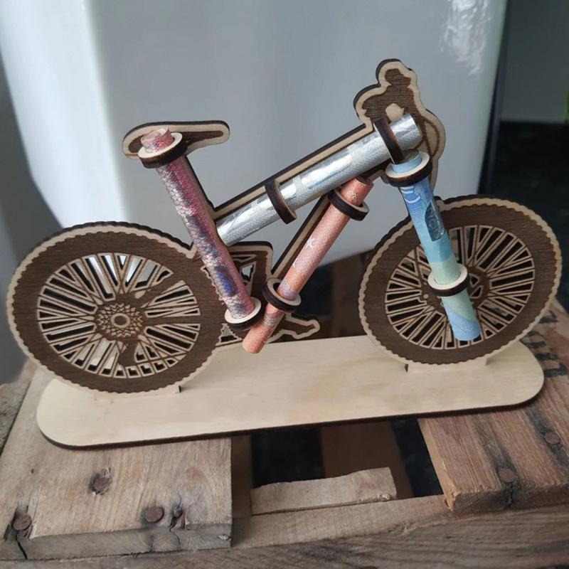 Money Holder Wood Holiday Cash Holder Motorcycle Bike Shape Desktop Ornament For Table Bookshelf Birthday Blessing Supplies