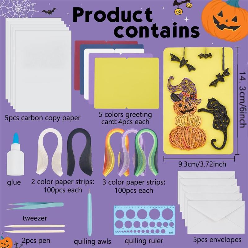 Happy Halloween Greeting Card Making Kit 20 Sets Halloween Paper-Quilling Kit For Adult Beginner For Party Decor
