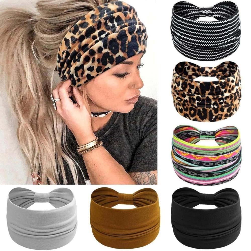 6 PCS Euro-American Style Sports Headband Hip-hop Printed Elastic Hairband Women