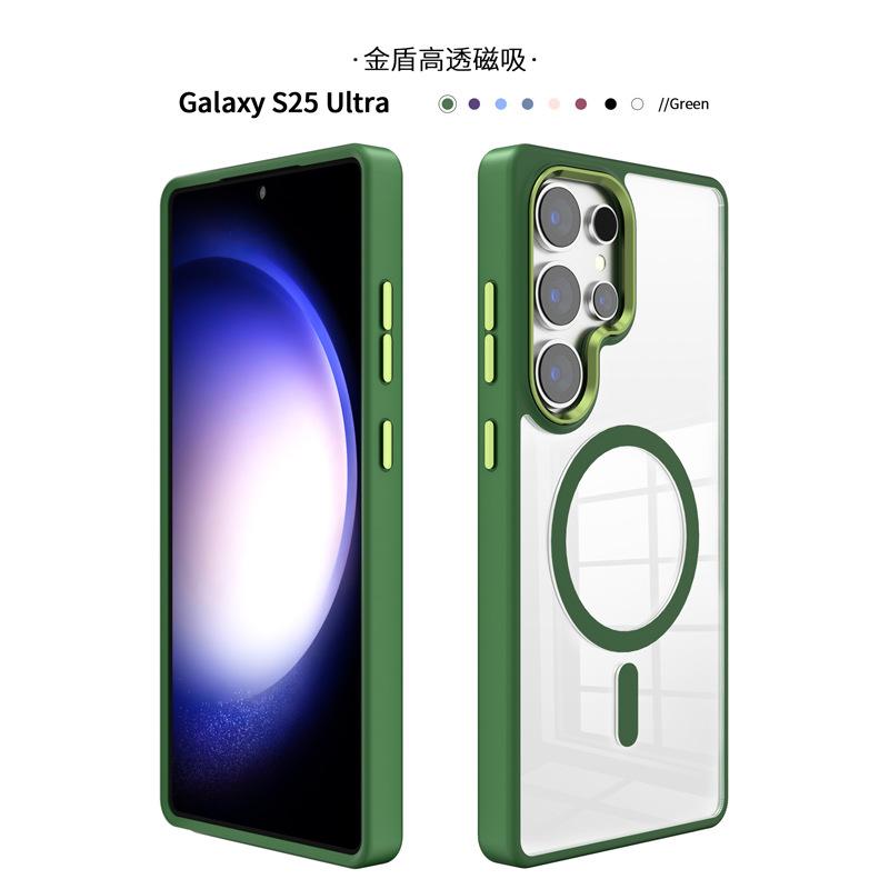 Applicable to Samsung s25 ultra transparent magnetic mobile phone case, new simple s24 metal frame mobile phone case, anti-drop.