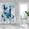 1 Piece Of 180X180Cm Blue Butterfly Flower Printed Shower Curtain Partition, Bathroom Waterproof And Mold Resistant